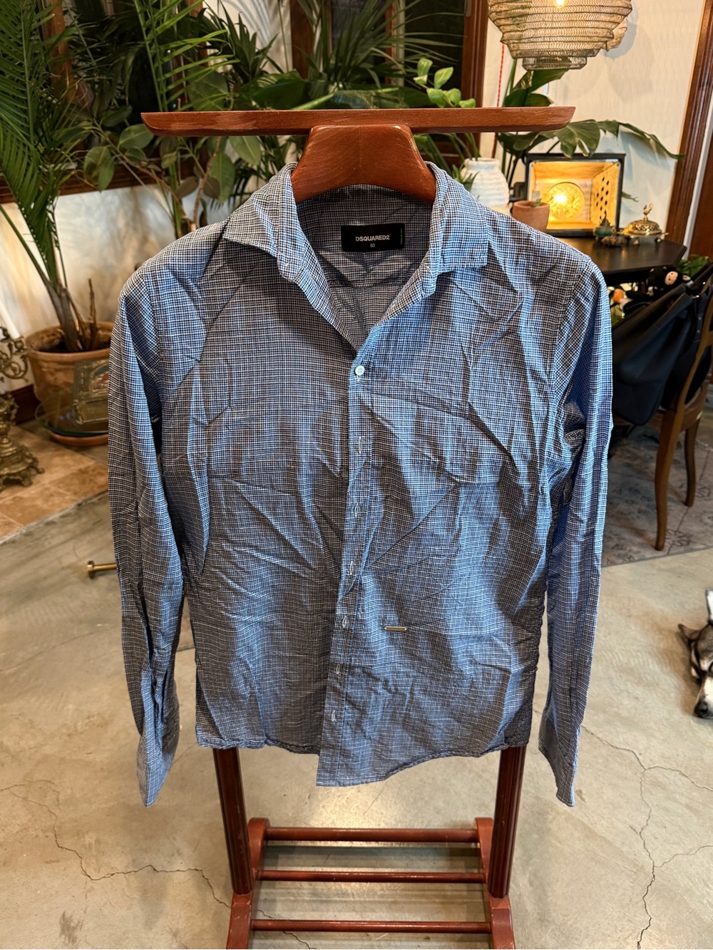 DSQUARED2 Small Blue & White Check Dress Shirt